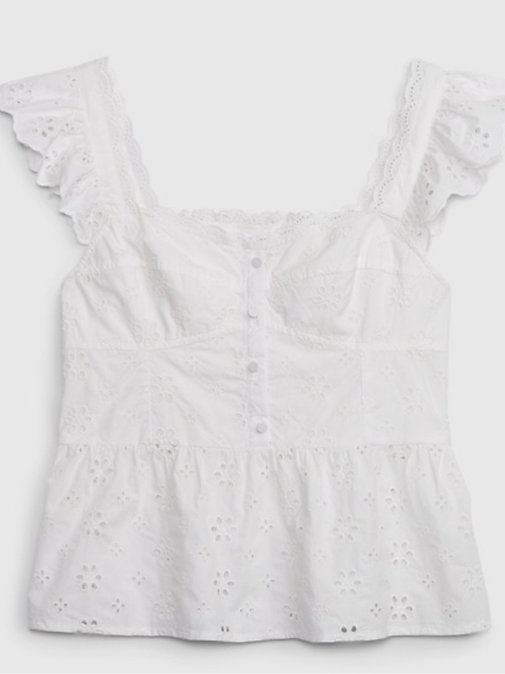 GAP Cream Eyelet Peplum Tank with Ruffled Straps